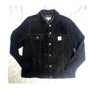 NWOT Denim & Co Black Button Up Suede Leather Shirt Shacket Top, Washable, Med